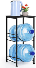 Water Bottle Holder Organizer 5 Gallon Water Jug Holder with Top Shelves 2 Tier Water Cooler Jug Storage Rack Heavy Duty Water Dispenser Stand for 5 Gallon Bottle Kitchen Office Living Room Black