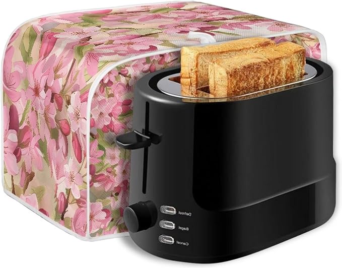 Cherry Birds Pattern 2 Slice Toaster Cover Foldable Kitchen Small Appliance Cover Dust and Fingerprint Protection, Machine Washable Home Kitchen Decor Accessories, Pink