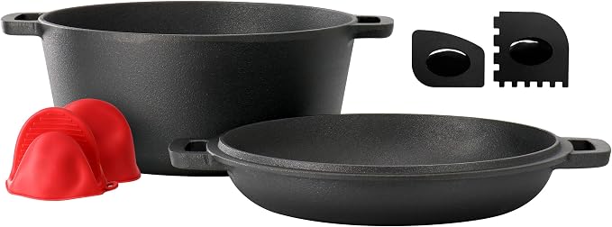 MegaChef 5 Quart Pre-Seasoned 2-in-1 Cast Iron Dutch Oven and Skillet