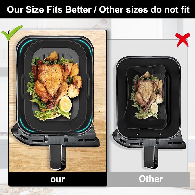 Silicone Air Fryer Liners 2 Pack, Reusable Liners for Ninja Foodi Dual DZ201 DZ401 DZ550 DZ320, COSORI 9QT, Instant & Chefman, Fits 8–10QT Dual Basket Air Fryers