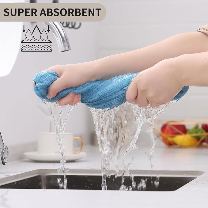 Kitinjoy 100% Cotton Waffle 4-Pack Kitchen Towels, 13" x 28", Sky Blue | Super Soft, Ultra-Absorbent, Fast Drying, lightweight, Quick Drying Kitchen Hand Towels