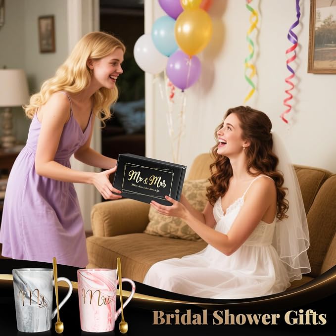 Linkax Wedding Gifts for Couples, Coffee Mugs with Photo Frame Makeup Bag | Christmas Gift for Couples Newlyweds Husband Wife His and Hers Couples Gift Bride to Be Bridal Shower Engagement Anniversary
