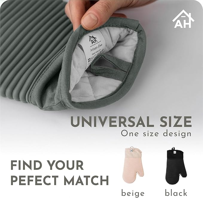 Extra Long Silicone Oven Mitts | Heat Resistant 500°F BPA-Free Food Grade Silicone Kitchen Mittens | 2-Piece Set of Oven Gloves Kitchens