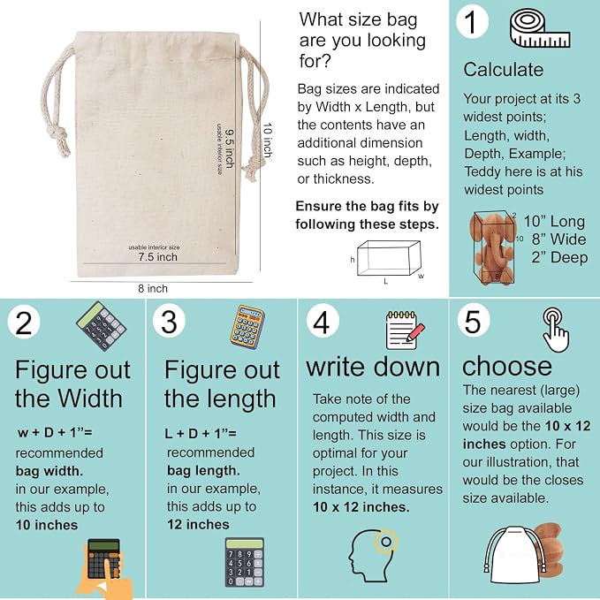 100Pcs 8 x 12 Inches Premium Cotton Muslin Double Drawstring Bags, Reusable Bag Natural Cotton Bags with Drawstring Produce Bags Bulk Gift Bag Jewelry Pouch for Party Wedding Home Storage