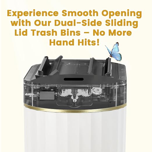 ELPHECO Motion Sensor Bathroom Trash Can with Lid 2 Gal Automatic Trash Can | Butterfly Lid, Room Decor Bathroom Accessories, Motion Sensor Wastebasket Garbage Can, Kitchen Living Room Office, White Gold