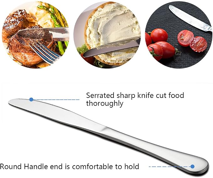 Silverware Set Service for 2, E-far 10-Piece Stainless Steel Flatware Set Cutlery Sets, Include Knife/Fork/Spoon, Simple & Classic Design, Easy Clean & Dishwasher Safe