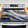 Blue Golden Marble Glass Stove Top Cover Protector,Heat Resistant Range Ceramic Stove Top Covers Mat,Abstract Pattern Cooktop Protector,Beautiful Glass Cooktop Protector