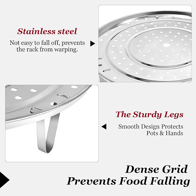 Steamer Rack for Pots, 11.8 inch 304 Stainless Steel Steamer Insert for Pot with Removable Legs, Steaming Rack for Vegetables, Dumplings, Tamales, Seafood