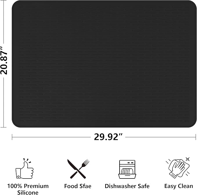 Stove Top Cover for Electric Stove- Range Covers for Electric Stove,Silicone XXL Dish Drying Mat, Glass Cooktop Covers, Flat RV Range top Mats (Black, 30"x21")