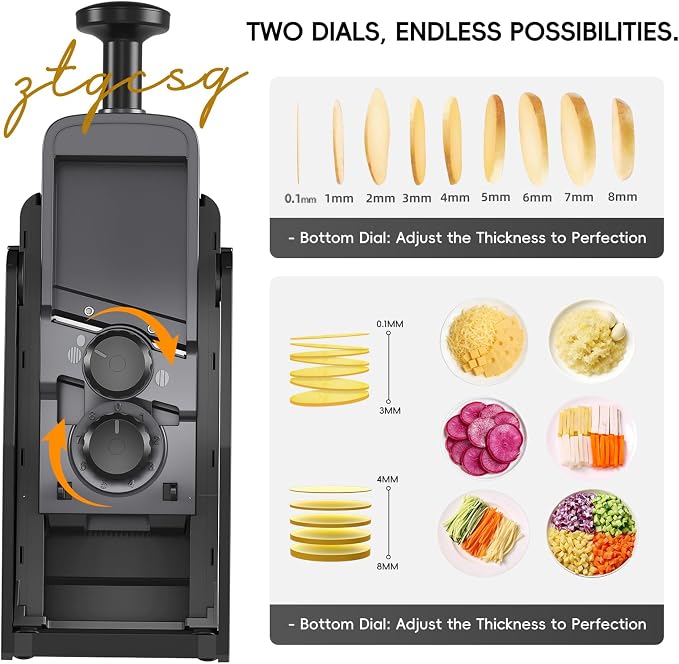 Safe Mandoline Slicer for Kitchen, Vegetable & Food Cutter, Easy to Clean | Safe Mandoline Slicer for Kitchen, Rapid Prep Veggie Slicer Cutter/Onion Slicer, Free Grater/Cleaning Brush (Black)