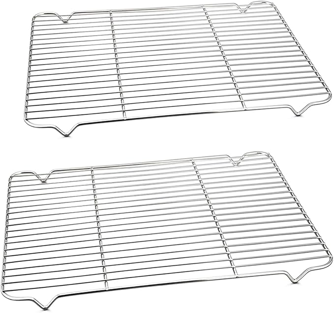 P&P CHEF Cooling Baking Rack Stainless Steel, 16.6" x 11.5", 2 Pcs, Silver | Cooling Racks for Cooking Baking Roasting Grilling Drying, Dense Wires & Smooth Edge, Easy to Clean