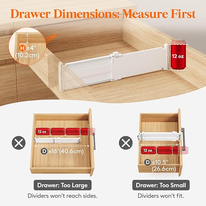 Lifewit 12 Pack 4" High Drawer Dividers, Adjustable Drawer Organizer Clothes | 10.5"-16.5" Expandable White Plastic Separators for Dresser, Kitchen, Cabinet, Nursery, Office, Socks & Underwear Storage