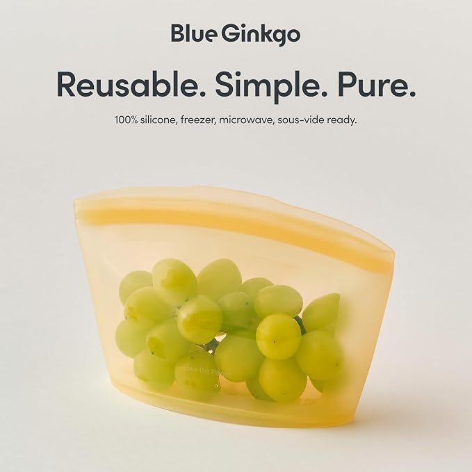 Blue Ginkgo Silicone Food Storage Bags, 3-Pack, Reusable, Made in Korea | Leakproof. Stand Up. Freezer and Dishwasher Safe. (Pumpkin)