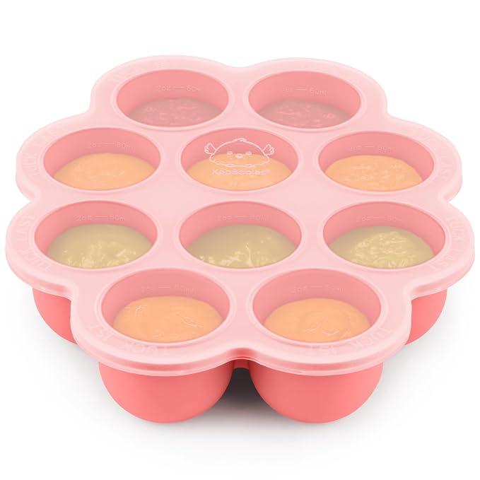 KeaBabies Silicone Food Freezer Trays with Lid, 2oz x 10 Pods (Blossom) | Baby Food Storage Containers, Easy Puree Meal Prep, Breast Milk Silicone Freezer Molds, Dishwasher, Microwave Safe, BPA-Free