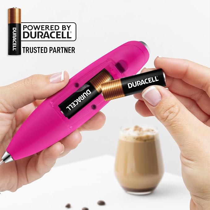 Zulay Kitchen Powerful Milk Frother Wand With Duracell Batteries - Ultra Fast Handheld Drink Mixer - Electric Whisk Foam Maker for Coffee, Lattes, Cappuccino & Matcha - Triple Whisk - Magenta Gold