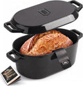 KooK Dutch Oven, For Sourdough Baking, Dual Handles, Enameled Cast Iron, includes Silicone Mat and Sourdough Guide, Dishwasher Safe, Oven safe 500F, 5 Qt, (Black)