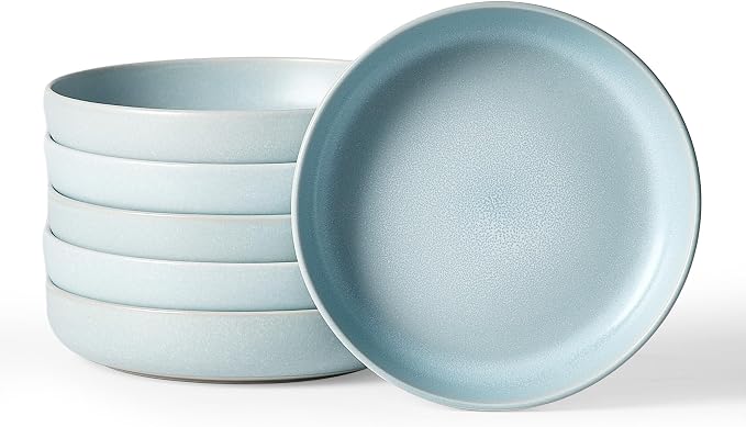 famiware Milkyway 33 oz Pasta Bowls Set of 6, Light Blue | Double Reactive Glaze, Scratch-Resistant Stoneware Salad Bowls, Stackable, Dishwasher & Microwave Safe, Lead-Free