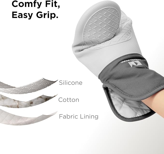 Kitchen Mama UltraShield Silicone Oven Mitts, Metal Gray | Heat Resistant, Non-Slip Surface, Waterproof, Flexible, Durable