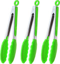 HINMAY Silicone Tongs 9" Stainless Steel Kitchen Tongs, Set of 3 (Green)
