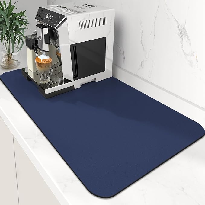 Coffee Mat Super Absorbent Dish Drying Mat Coffee Bar Mat 17"x 30", Blue | Match with Coffee Machine Accessories Large Drying Mats for Kitchen Counter