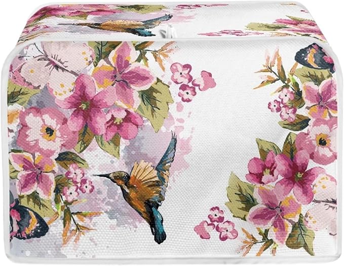 Hummingbird Flower Toaster Cover 4 Slice Fits for Most Standard Carrying Toaster, Anti-Dust Small Appliance Cover, Washable Kitchen Broiler Cover