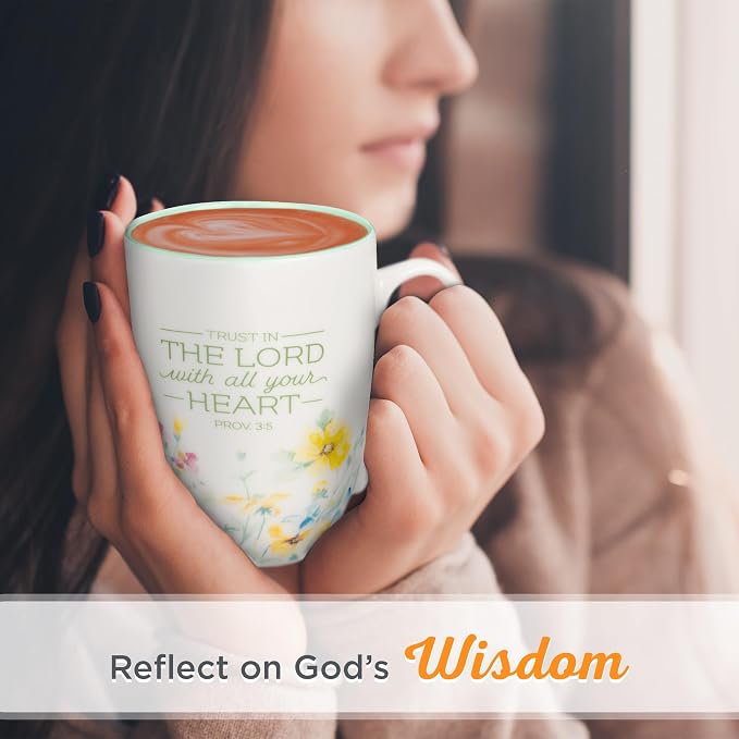 Christian Art Gifts Inspirational Ceramic Coffee & Tea Scripture Mug for Women: Trust in the Lord Encouraging Bible Verse, Microwave & Dishwasher Safe Lead-free, Multicolor Floral, Light Green, 12 oz.