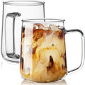 Large Glass Coffee Mugs, 20 oz Glass Coffee Cups Set of 2, Clear Borosilicate Glass Mugs with Handles for Cappuccino, Tea, Latte, Hot/Cold Beverages, Wine, Americano