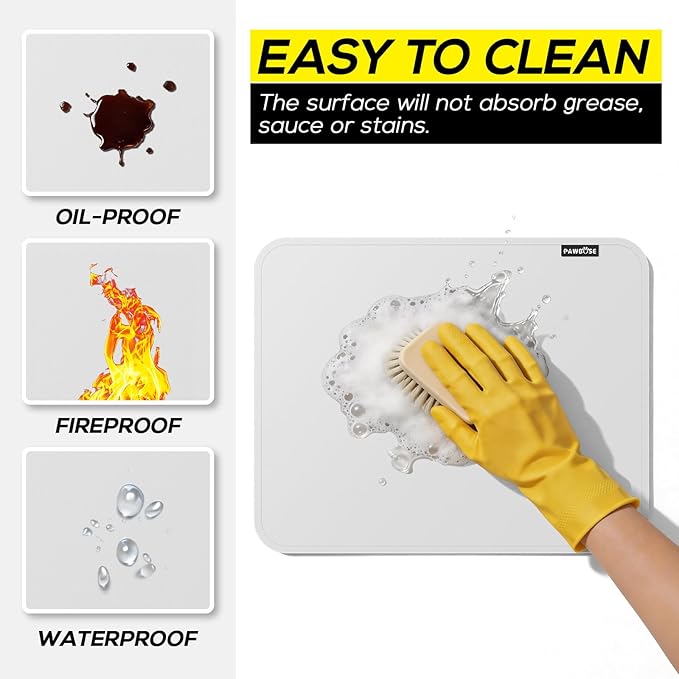 PAWBOSE Heat Resistant Mats for Countertops 16x24 Inch - 2PCS Fireproof Air Fryer Mat, Hot Pad for Ninja, COSORI, Cuisinart, Toaster, Oven & Small Kitchen Appliances - White