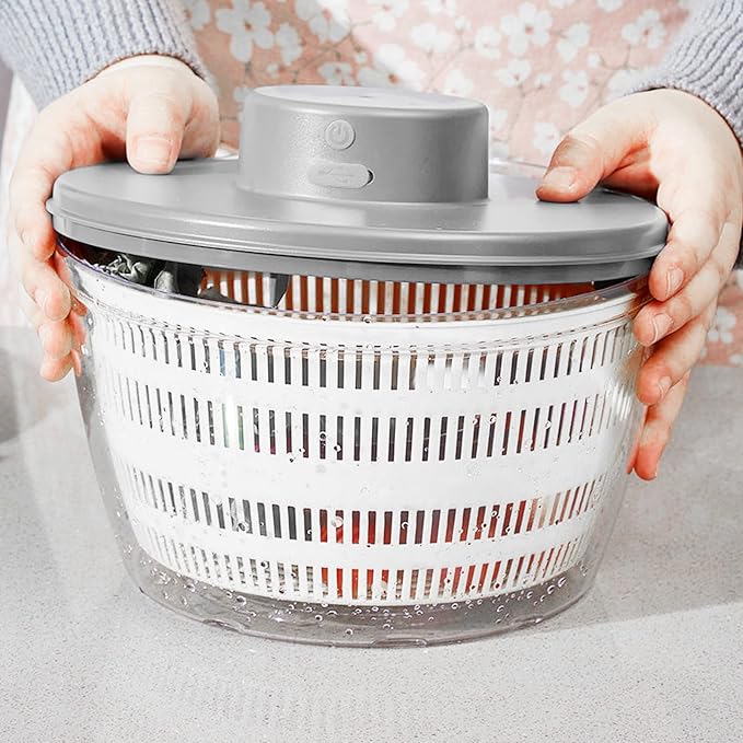 USB Electric Salad Spinner,4L Large Capacity Lettuce Vegetable Washer Dryer | Vegetable Strainer Spinner for Lettuce Fruit Drying,Automatic Compact Salad Cleaner and Dryer for Home Kitchen Gadget(White)