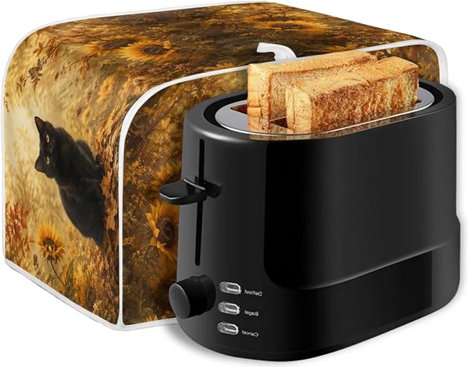 2 Slice Toaster Cover Black Cat Print Bread Maker Machine Covers for Anti-dust and Fingerprint Sunflower Print Microwave Oven Cover