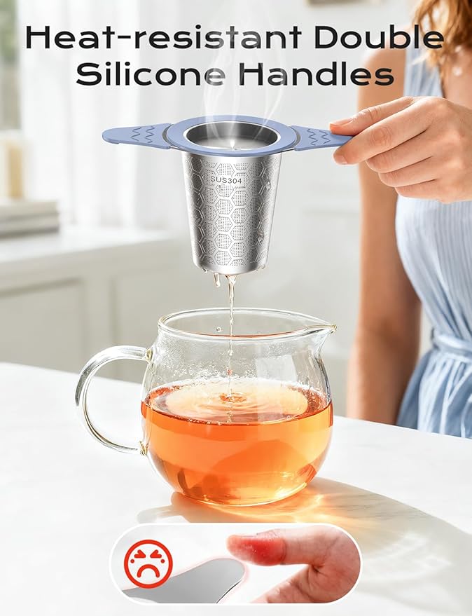 2PCS Tea Infuser for Loose Leaf Tea,Stainless Steel Tea Infuser with Heat Proof Silicone Handles,Extra Fine Mesh Tea Strainers Filter Fine Tea Leaves Effectively,Fits TeaPots/Mugs