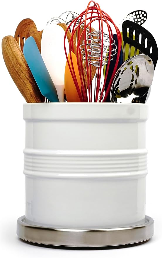 RSVP International Endurance Tool Crock Turntable Lazy Susan, Stainless Steel, 8.25" | Organize Spices & Small Bottles | Spins Easy | Handy in Cabinets or on Counters
