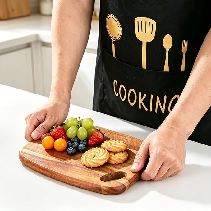 Small Acacia Wood Cutting Boards for Kitchen with Hanging | Medium Wooden Cutting Board for Vegetables, Fruit, Bread, Meat, Cheese, Charcuterie - BPA Free, 10" x 8"