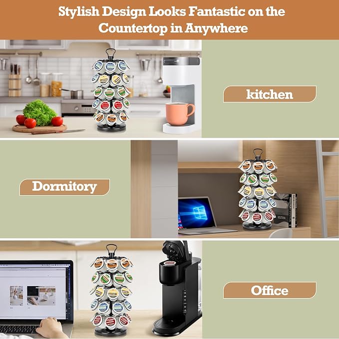 K Cup Holder, Coffee Pods Holder Storage Organizer Stand,40 Pods Capacity | K Cup Organizer,360°Rotating K Cup Carousel,Space-Saving for Countertop,Easy-Grip Top Handle,K Cups Holder Easy Assembly