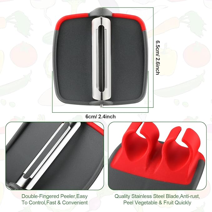 Mudder 4 Pieces Finger Grip Vegetable Fruit Peelers for Kitchen Palm Carrot Potato Peeler with Comfortable Rubber Finger Grip Veggie Peel Tools for Pumpkin Apple Cucumber Kiwi