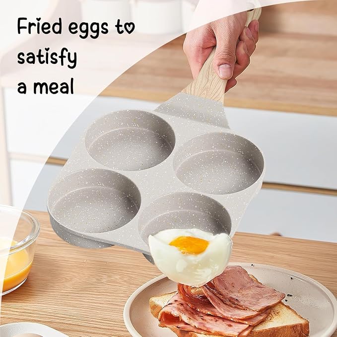 Caannasweis Egg Pan Omelette Pan, 4-Cup Nonstick Granite Omelette Skillet Breakfast Frying Pan Egg Cooker Suitable for Gas Stove & Induction Cookware, PFOA PFOS Free, Beige
