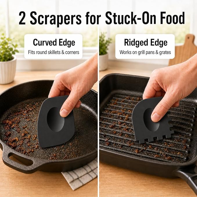 Cast Iron Scrubber Chainmail, 316 Stainless Steel Pot Cleaner with Pan Scraper, Heavy Duty Rust Remover for Cast Iron Skillet, Grill, Dutch Oven – Dishwasher Safe, Heat Resistant Kitchen Cleaning Tool