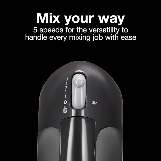 Proctor Silex Easy Mix 5-Speed Electric Hand Mixer with Bowl Rest | Compact and Lightweight | 100 Watts of Peak Power | Black | 62507PS