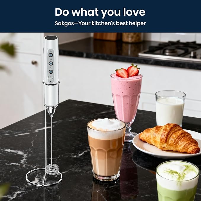Milk Frother Wand Rechargeable Handheld Electric Whisk 3 Speed Adjustable | Coffee Frother Wand with 3 Stainless Whisks Electric Foam Maker Drink Mixer Blender for Latte Cappuccino Matcha Egg