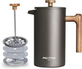POLIVIAR French Press Coffee Maker, 34 oz | Real Wood Handle Coffee Press, Double Wall Insulation, Dual-Filter Screen, Food Grade Stainless Steel, For Coffee and Tea