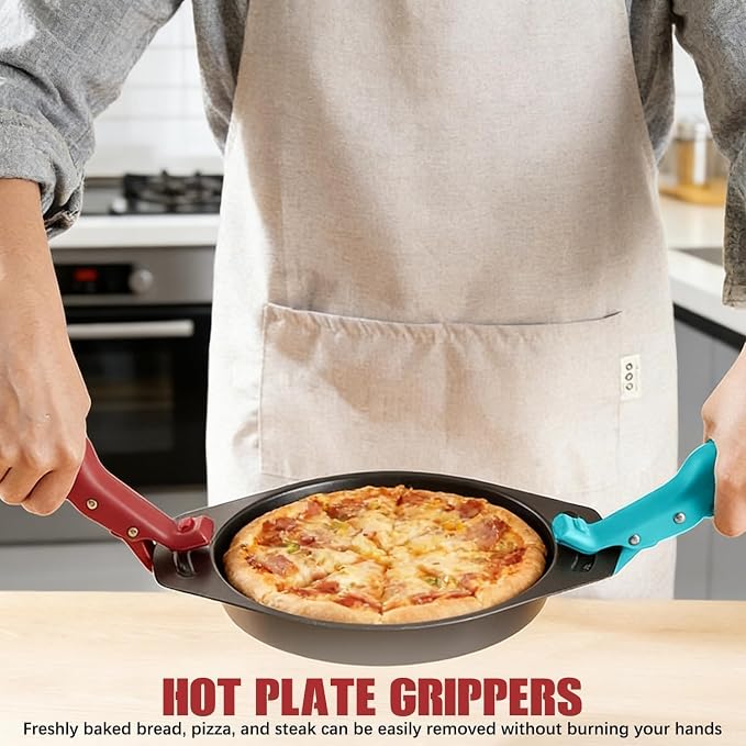 4PCS Hot Plate Gripper Tong, Dip Clips for Plate, Bowl Holder for Hot Food, Anti Scald Bowl Holder Clips for Kitchen (Red + Blue)