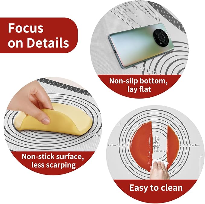 Non Stick Silicone Pastry Mat for Dough Rolling, Silicone Mat for Baking Pizza, Macaron, Pie Crust Pizza and Cookies Large Silicone Fondant Mat, Silicone Macaron Baking Mat