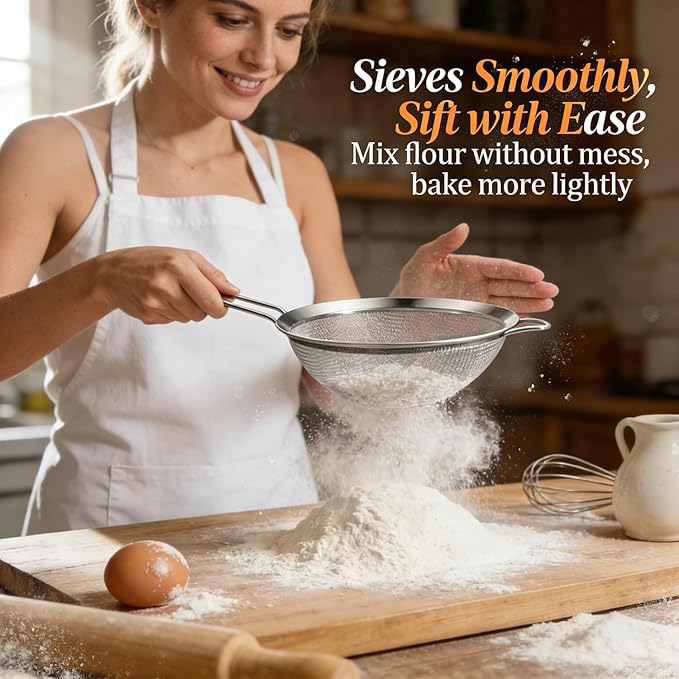 Anaeat Fine Mesh Strainers - Premium Stainless Steel Colander Sieve Sifters, with Durable Mesh and Sturdy Handle, Excellent for Sifting Dry ingredients, Flour, Pastas, Rice, Tea (3.15"+5.5"+7.87")