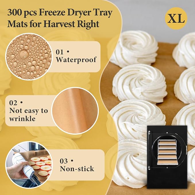 300 PCS Freeze Dryer Tray Mats for Harvest Right Dryer - Freeze Dryer Parchment Paper Set for Medium Trays - Non-Stick Baking Mats One-Off Parchment Paper Harvest Right Accessories (14.3" x 10.2")