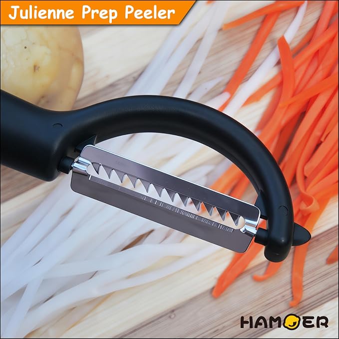 2Pack Swivel & Julienne Peeler Set Ergonomic Black Grip,420 SS Blade | Modern minimalist handle,Simple structure,Multifunctional,Cartorya peeler,Blade guard