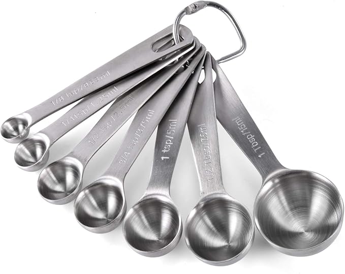 U-Taste 18/8 Stainless Steel Measuring Spoons Set of 7, Teaspoon Tablespoon | Kitchen Metal Measure Spoon Set, 1/8tsp, 1/4tsp, 1/2tsp, 3/4tsp, 1tsp, 1/2tbsp, 1tbsp for Dry & Liquid Ingredients