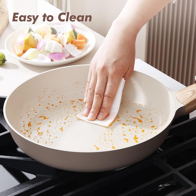 SENSARTE 8inch Ceramic Nonstick Frying Pan Skillet with Lid, Taupe | Non Stick Omelet Pans, Non-toxic Healthy Kitchen Cooking Chefs Pan, PFOA/PFAS/PTFE Free, Induction Compatible
