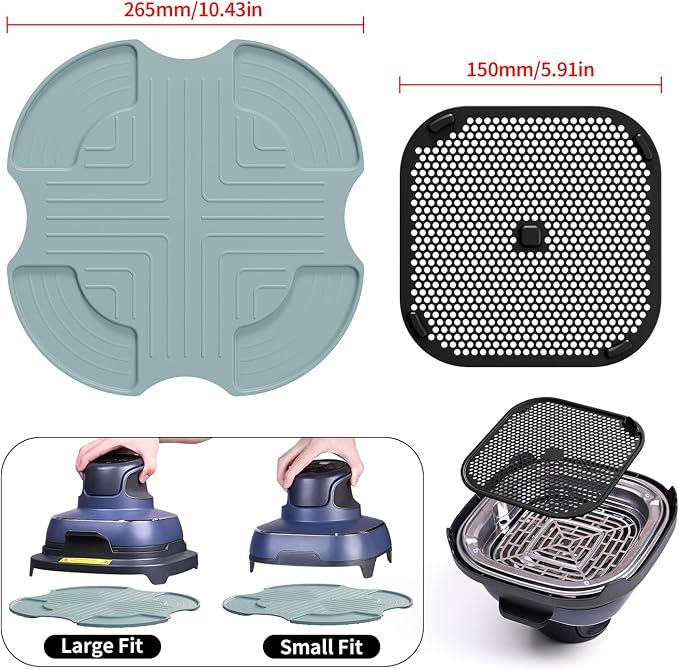 Silicone Mat for Ninja Crispi Air Fryer, Heat-Insulating Trivet for FN101 Containers – Kitchen Splatter Guard, Ninja crispi Accessories Oil Blocker, Keeps Countertop Clean(Green & Black)