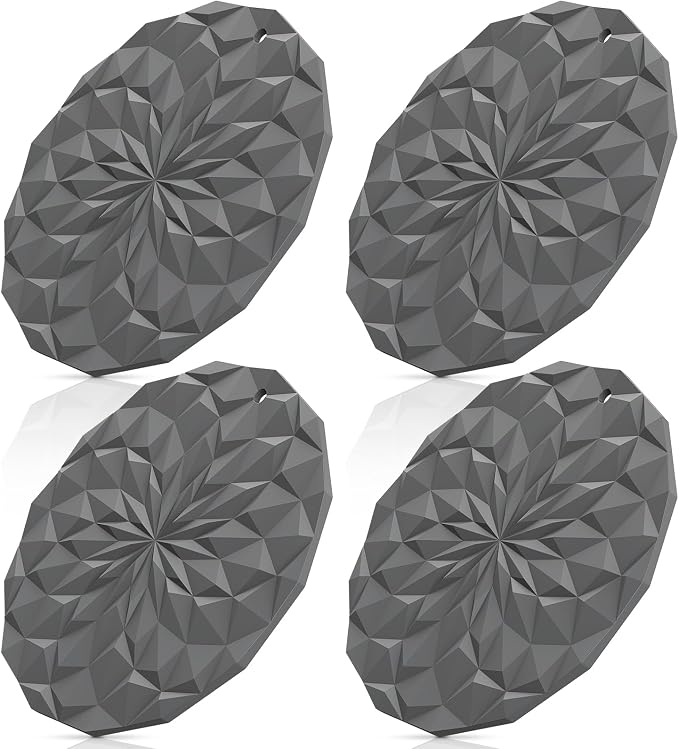 ME.FAN Silicone Trivet Mats - 4 Pack Pot Holders - 7.4'' Thickened Hot Pads for Hot pots, Pans and Dishes, Heat Resistant Silicone Trivet for Table and Counter Top Deep Grey