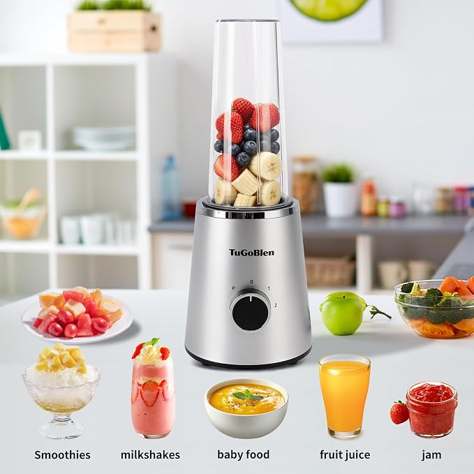 TuGoBlend Mini Blender with 2 Portable Cups (20oz + 13.5oz), 4-Blade Stainless Steel Blade Base, Personal Blender for Smoothies, Shakes, Juices, BPA-Free for Home, Office, Gym & Travel